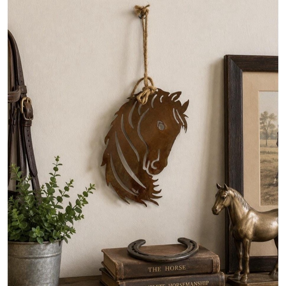 Metal Horse Head Wall Art Equestrian Rustic Steel Brown Western Farmhouse Decor
